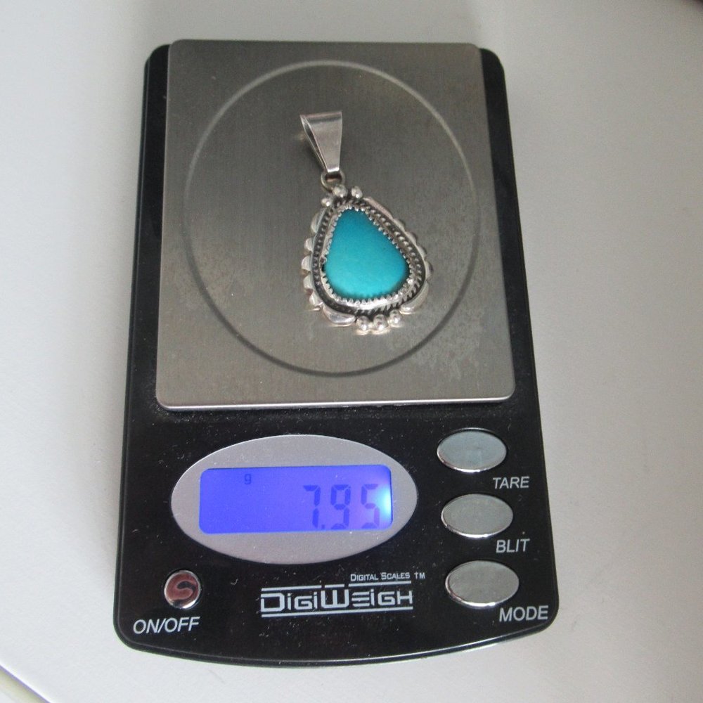 VTG State Sterling Silver Sleeping B Turquoise Navajo Pendant Signed WP 1.75" H - Picture 11 of 11
